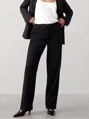 Banana Republic Jackson Black Mid Rise Wide Leg Pants 12 Petite NWT